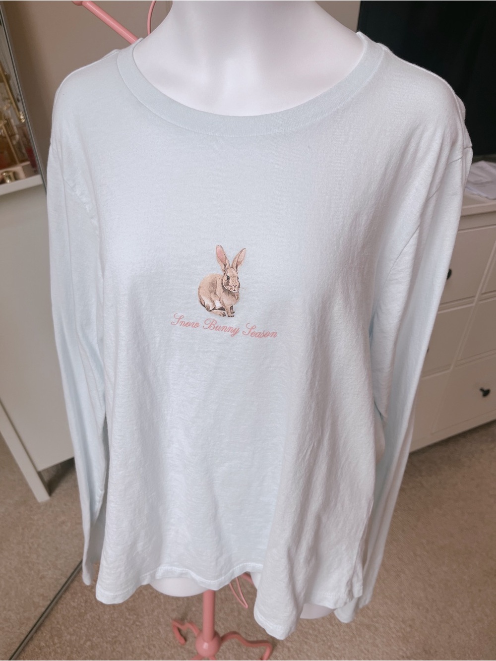 Light Blue Bunny Graphic Long Sleeve Tee